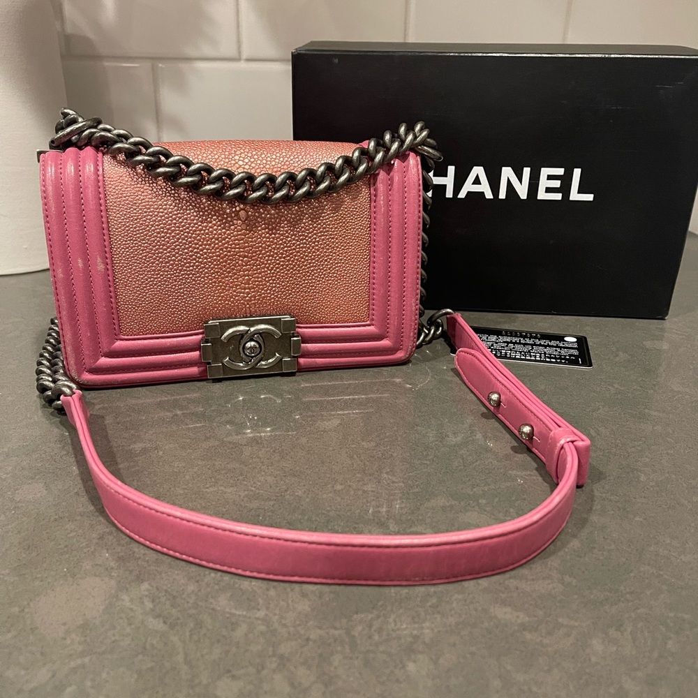Chanel Galuchat Pink Small Boy Bag Stingray Iridescent